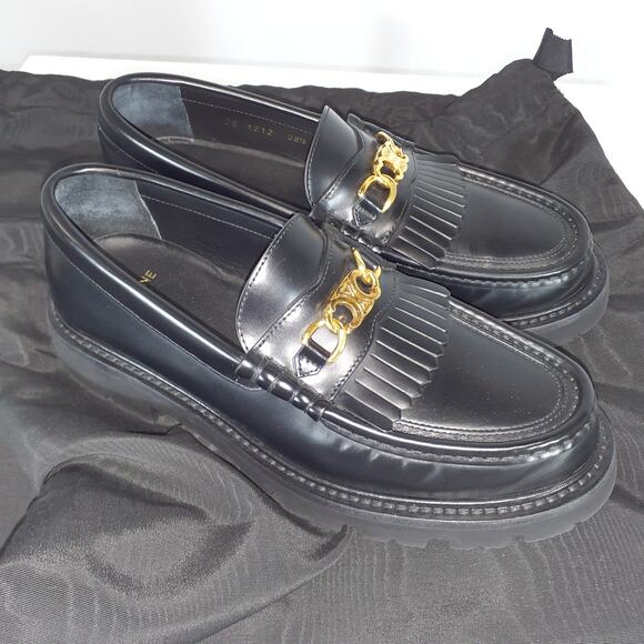 Celine 'Margaret' Black Round Toe Loafer With Triomphe Chain Size 8.5 - Picture 3 of 7